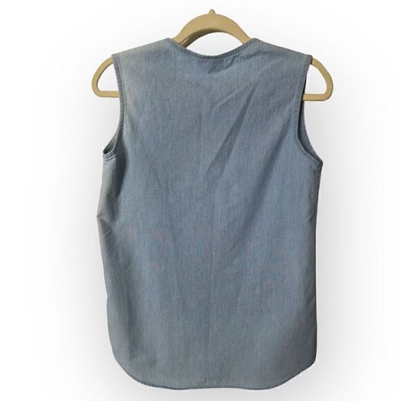 Honors Light Blue Denim collared button down sleeveless Shirt Size S 100% cotton - Picture 6 of 6